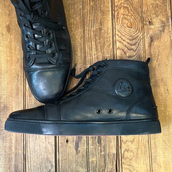 Christian Louboutin mens Louis high top black sneakers size 43 1/2 - Picture 10 of 16